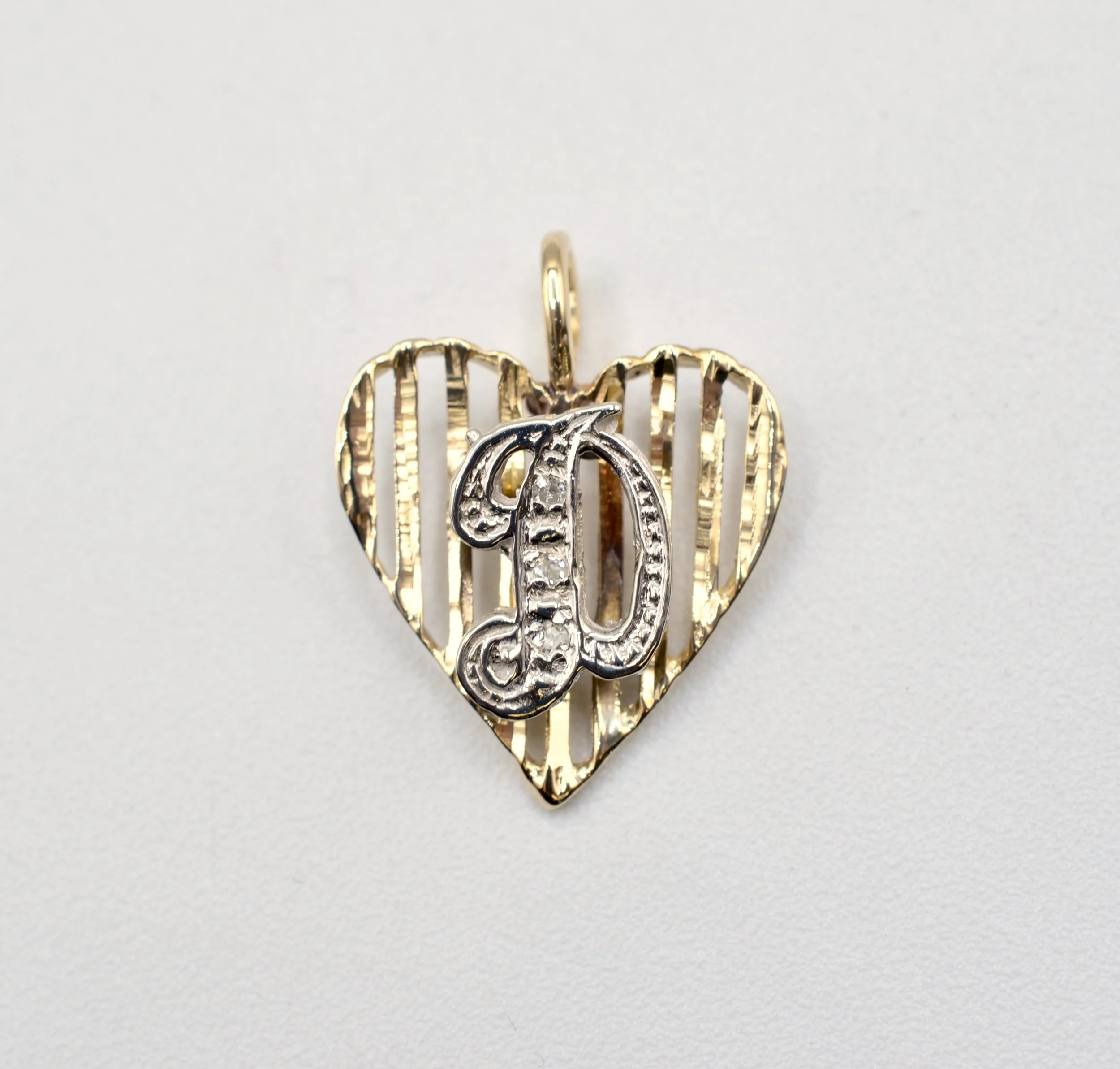 14k Two-Tone Gold Heart Pendant with Diamond Initial “D” – 1.8g
