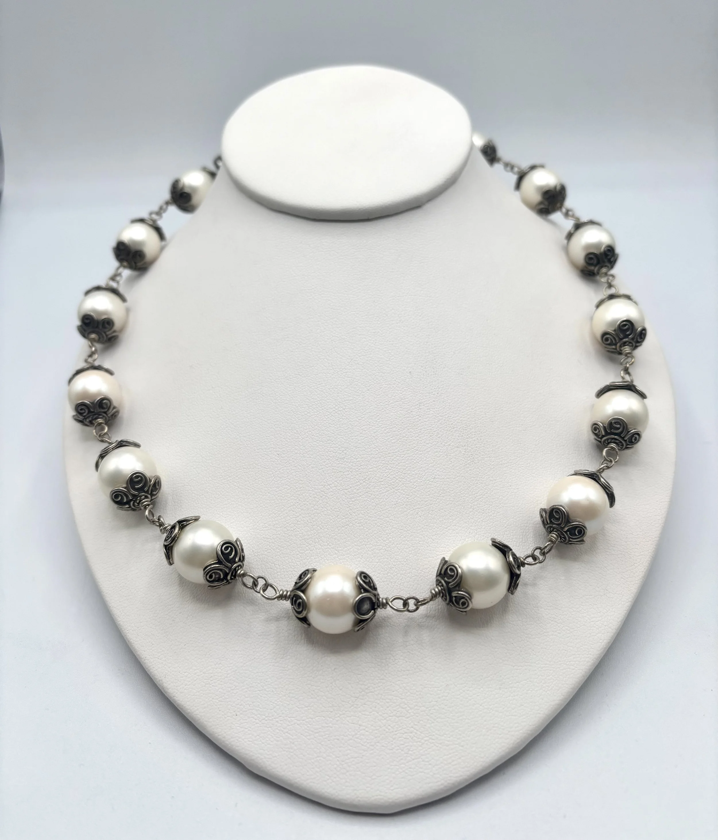 Condrey Sterling Silver & Pearl Statement Necklace – 111.2g – 21" Adjustable
