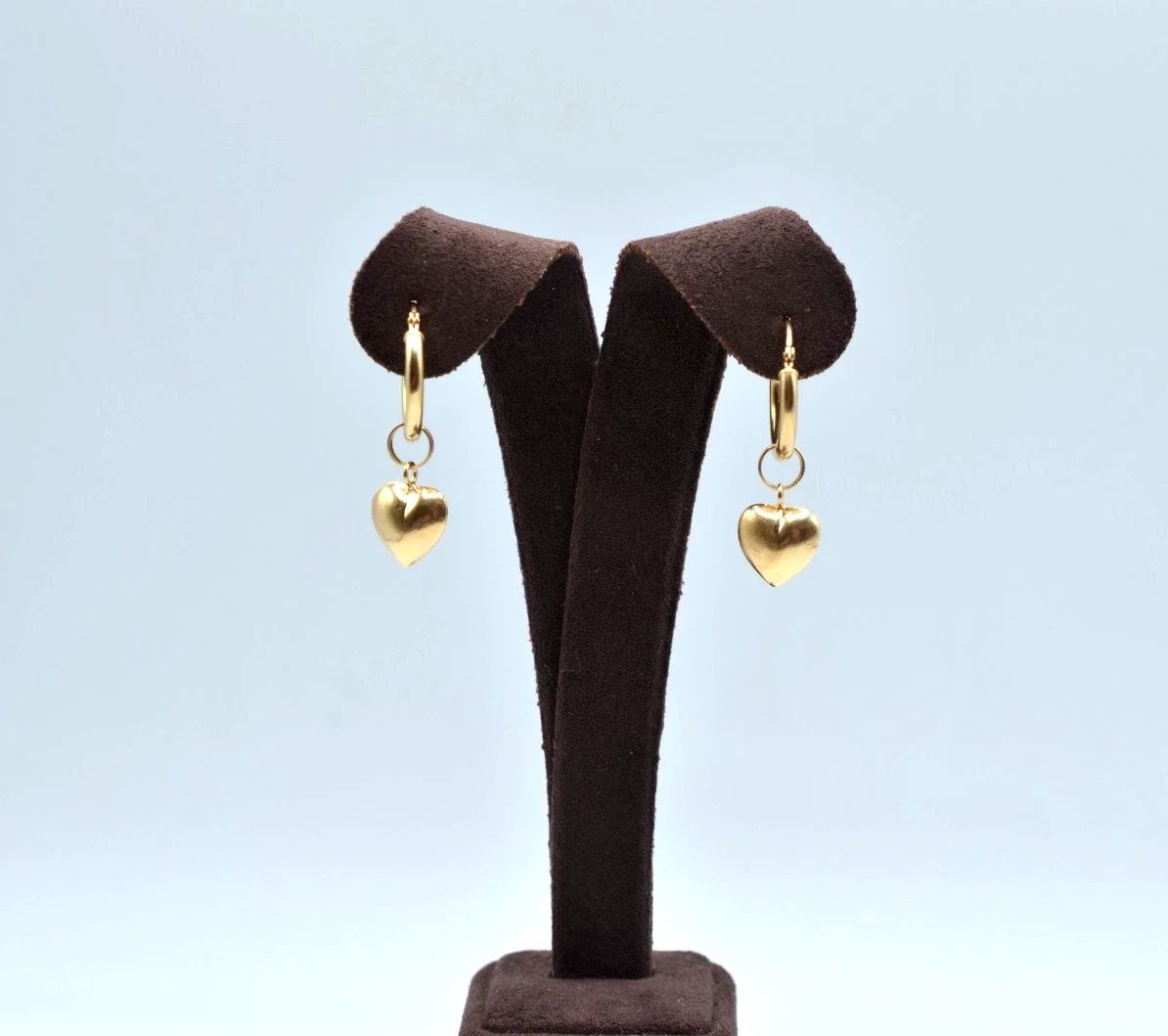 14K Gold Puffy Heart Hoop Earrings Dangle Removable Charm Vintage 1.5g