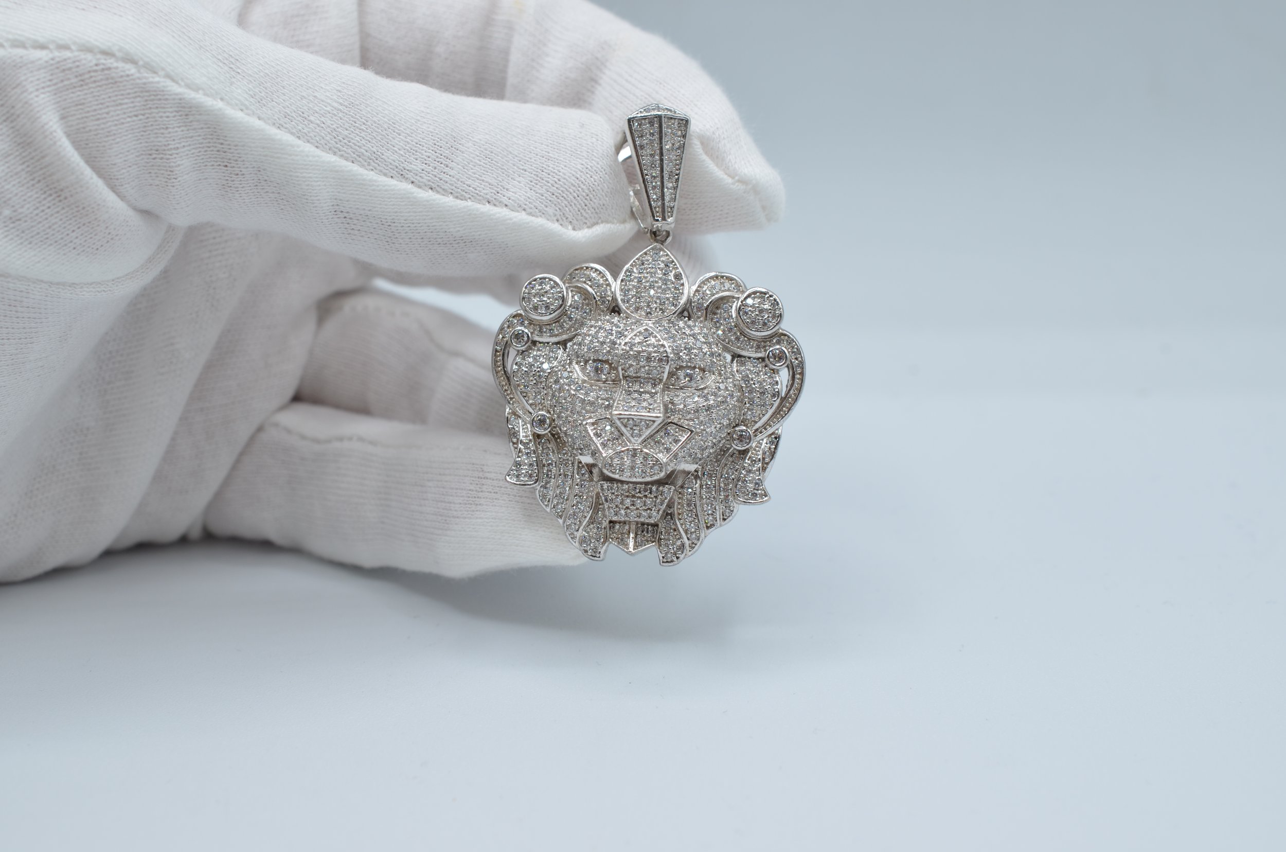 Iced Out Lion Head Pendant 925 Sterling Silver CZ Pave Large Statement 21.3g