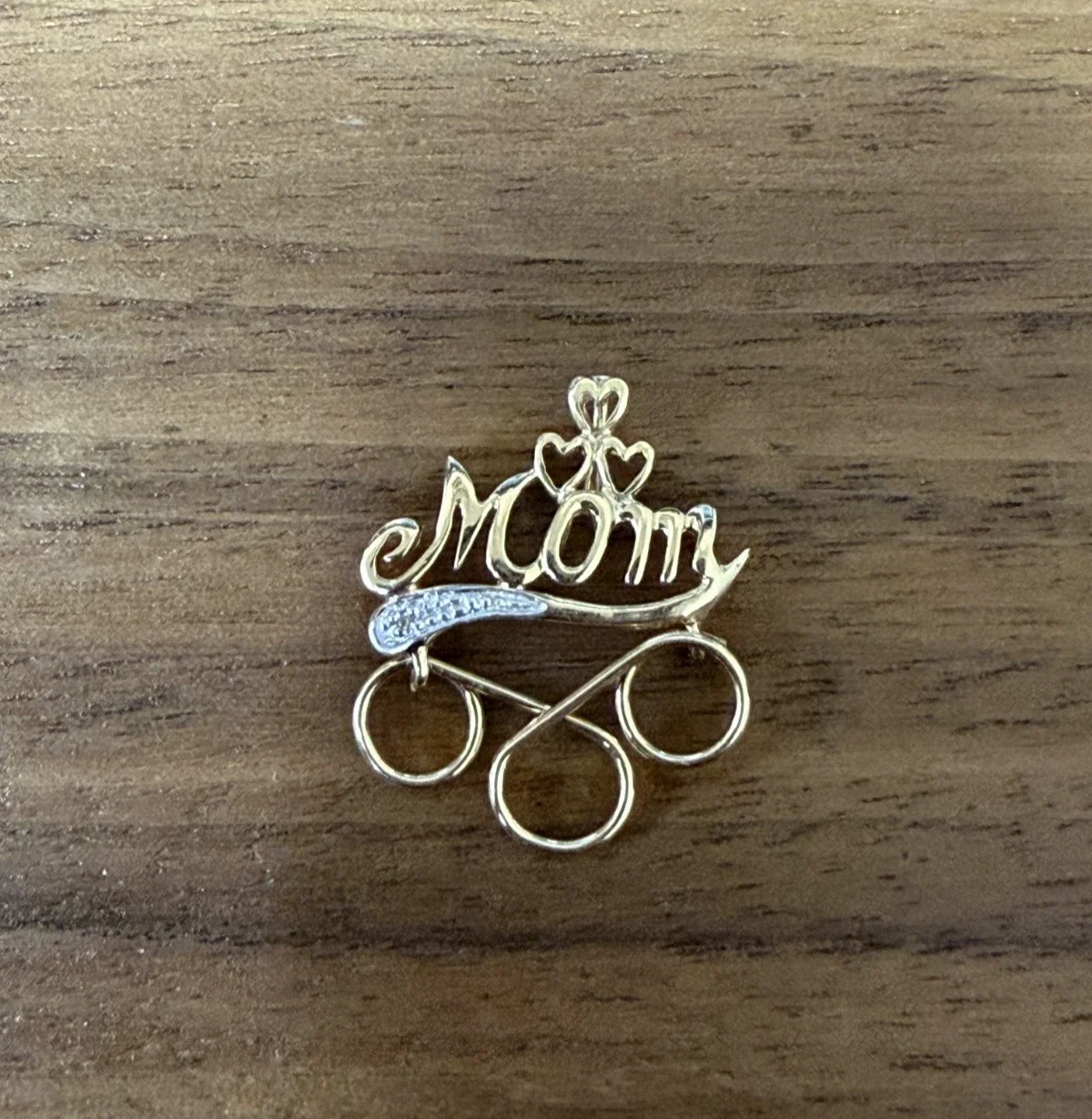 14K Gold MOM Pendant Charm Diamond Accent 3 Loop Birthstone Holder 1.2g