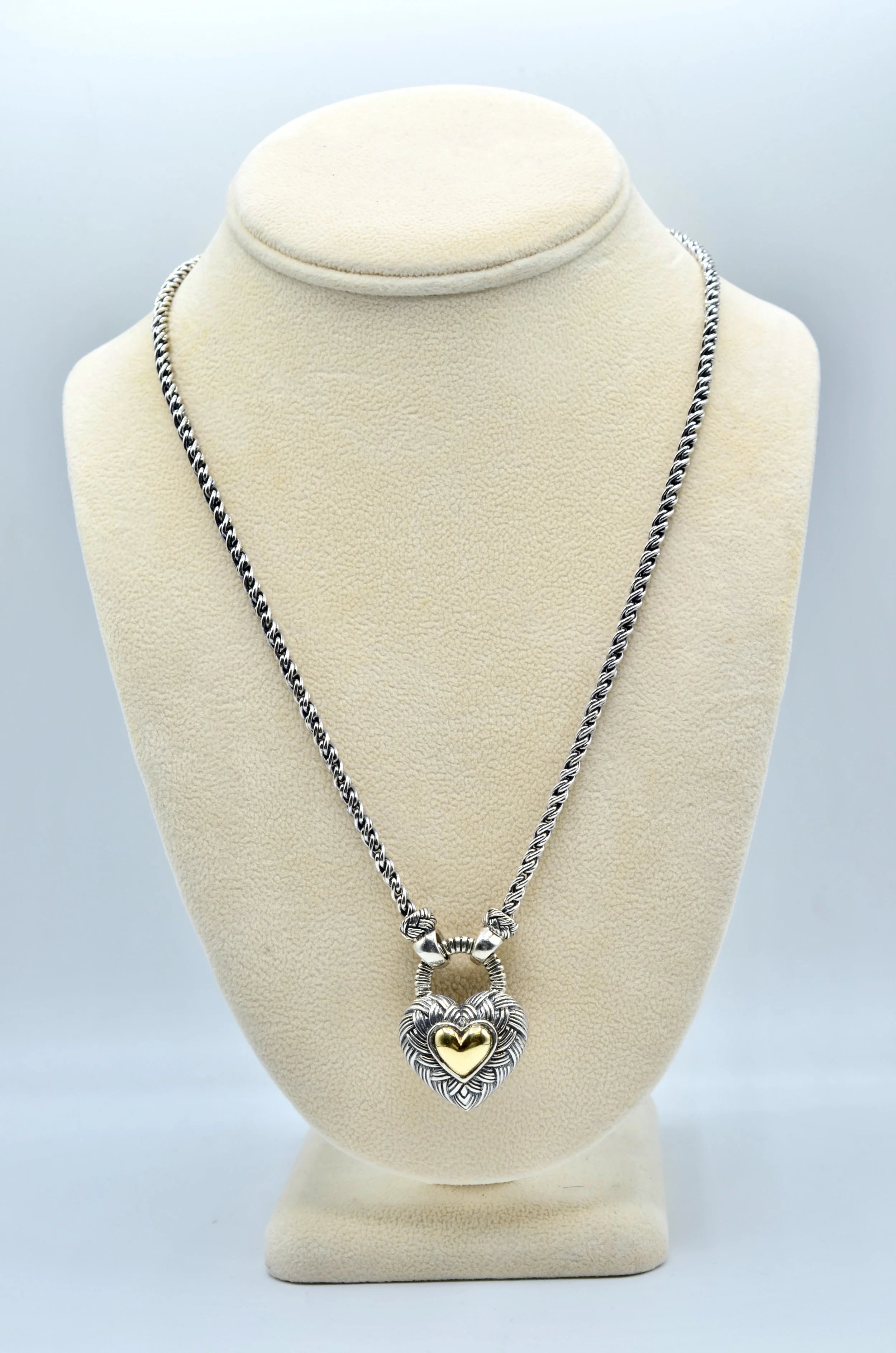 Andrea Candela 925 Sterling Silver 14K Gold Heart Cable Necklace 20" 47.7g