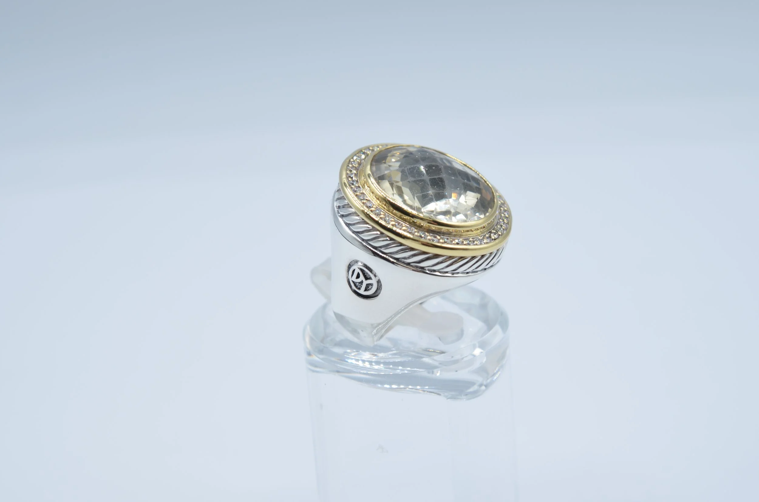 David Yurman Albion Ring Prasiolite Diamond 18K Gold Sterling Silver~~23.2g
