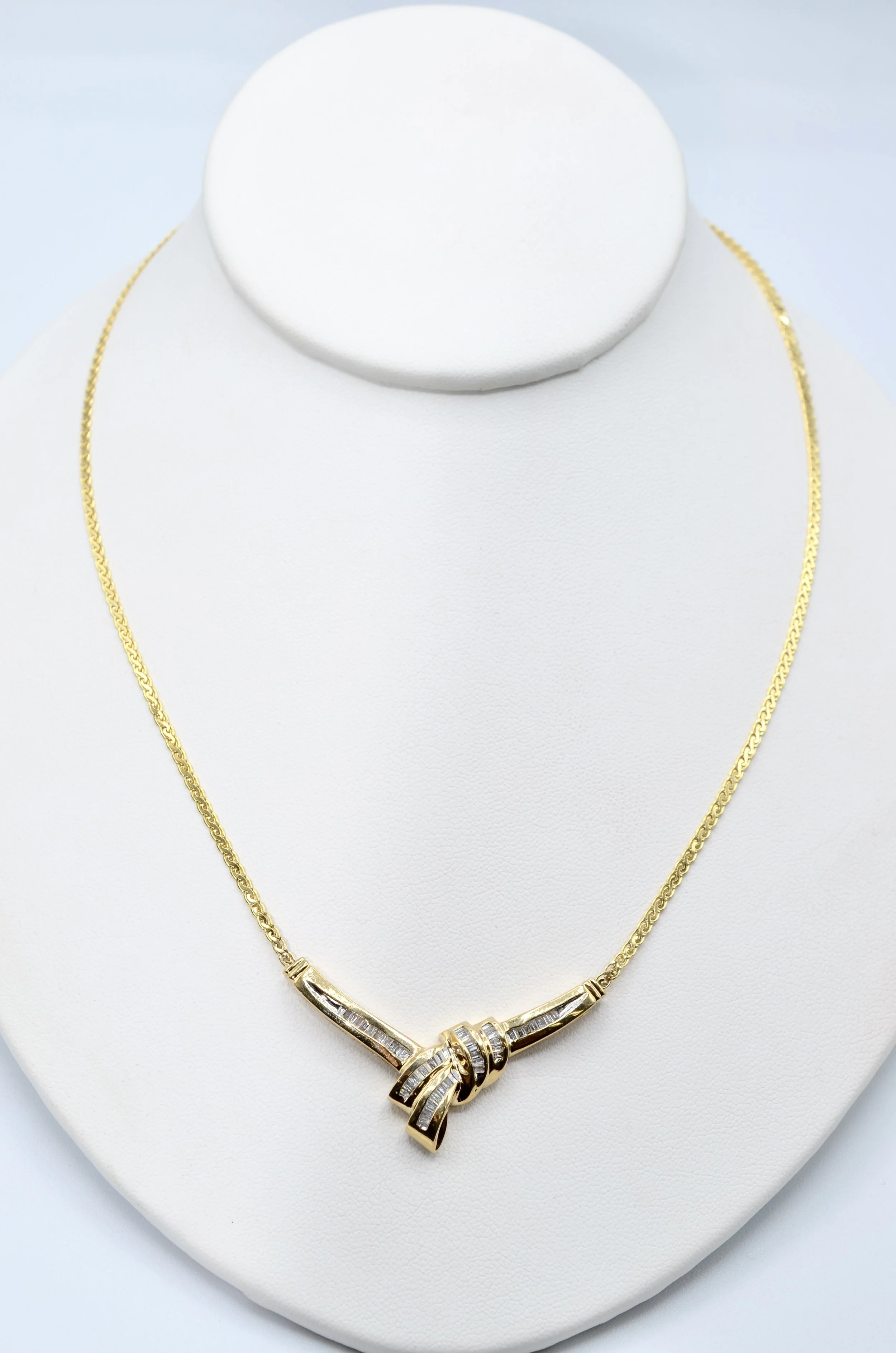 14k Vintage Gold Baguette Cut Natural Diamond Statement Necklace – 10.4gr
