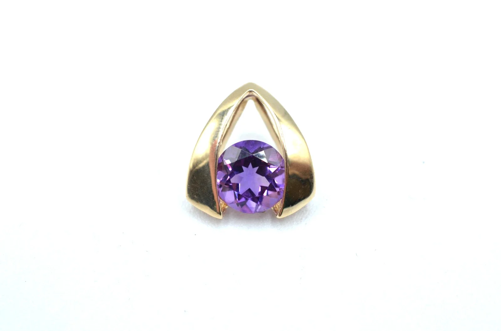 14K Yellow Gold Amethyst Pendant 1.66ct Round Tension Set Mexico 1.7g