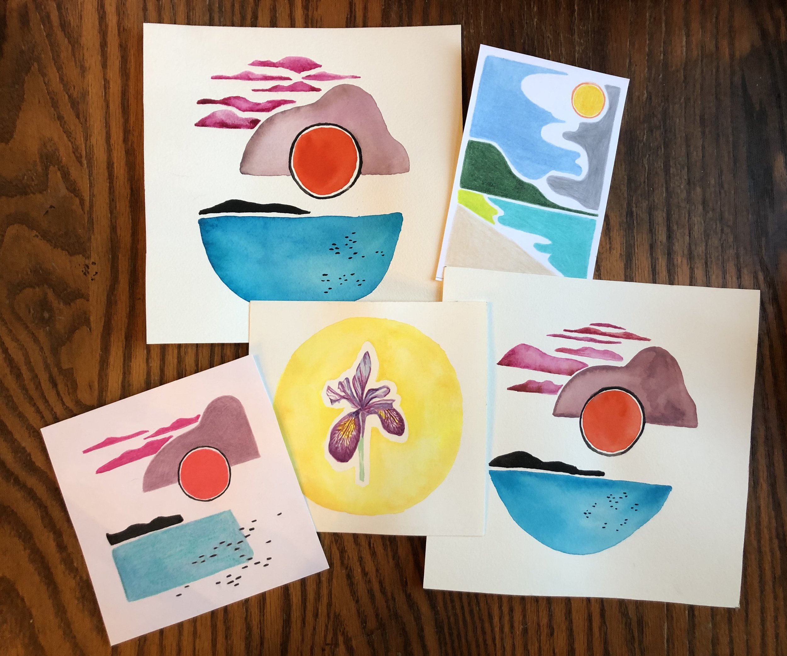 Great Lakes inspired and iris in watercolor, originals