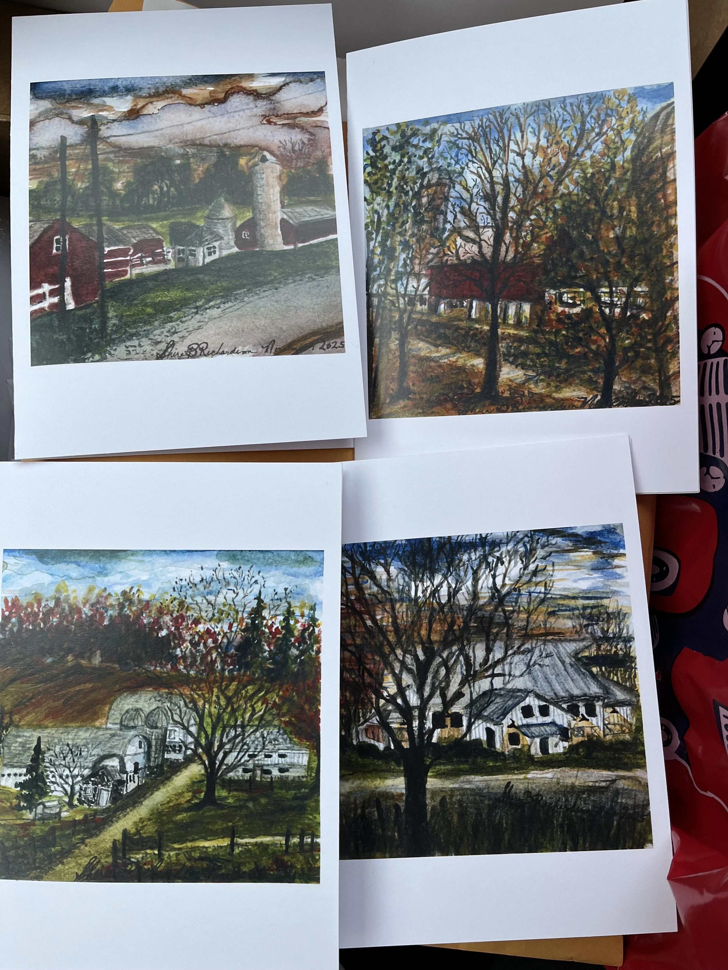 Set of Blank Cards with Envelopes (thicker cardstock): Prints (copy) of Four Assorted Wisconsin Barn Scenes - Watercolors by Shira Richardson
