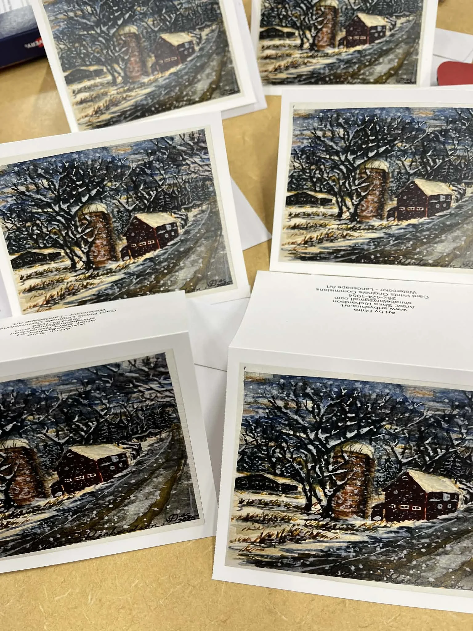 Set of (6) Blank Cards with envelopes - Print (copy) of Red Barn in Snowy Wisconsin Landscape by Shira Richardson