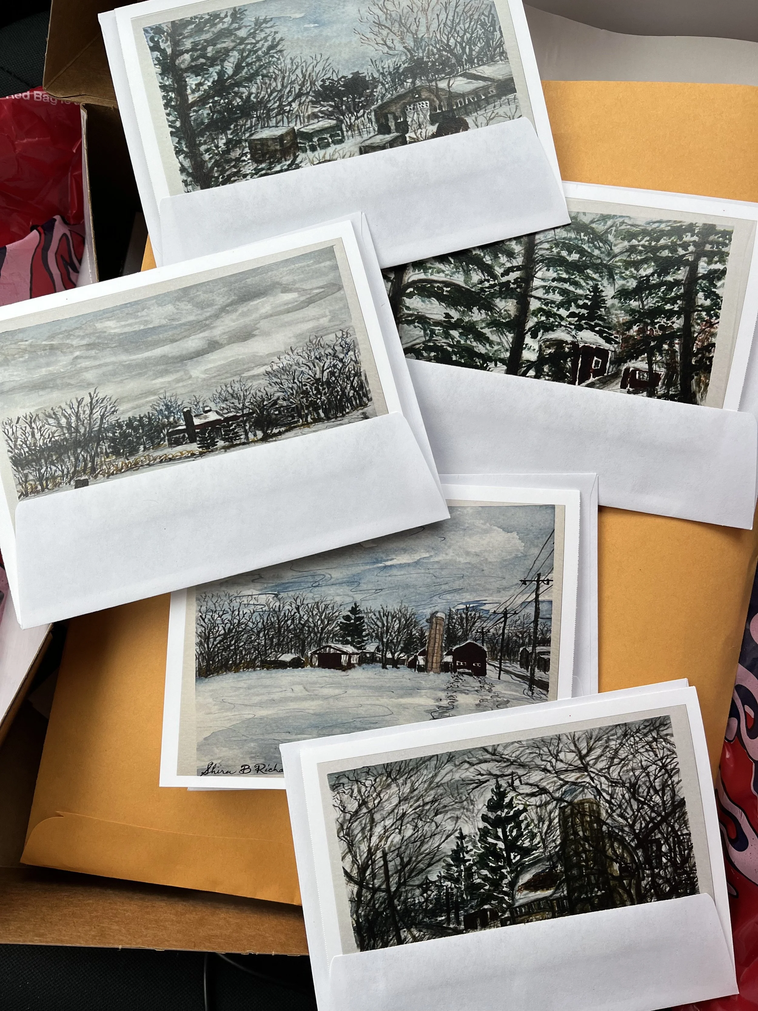 Set of (5) Blank Greeting Cards with Assorted Variety of Snowy Wisconsin Winter Scenes - Prints (copy) of Watercolors by Shira R (local WI artist)