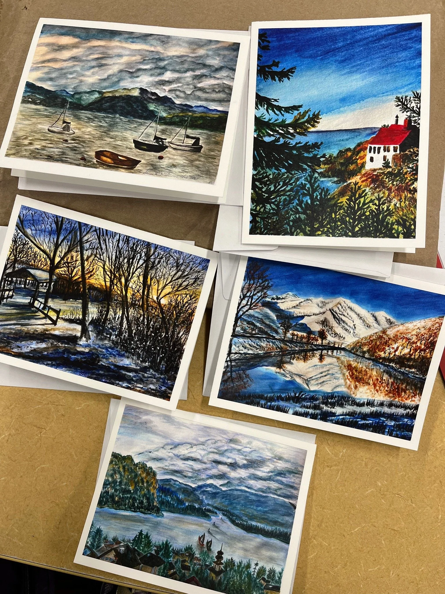 Set of five assorted Watercolor prints on blank cards with envelopes - Watercolors by Shira R