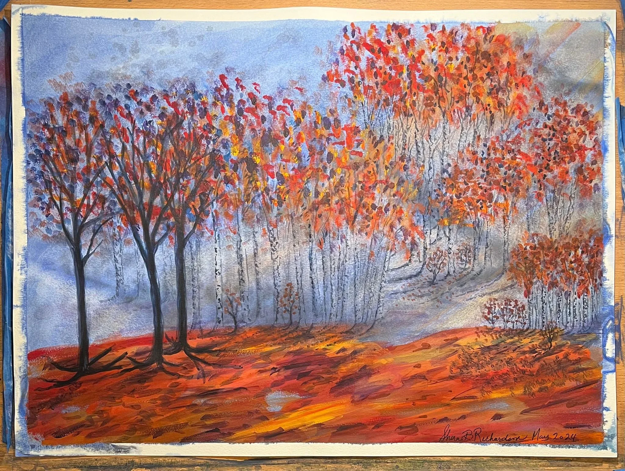 Print of Watercolor - approx 8"x10" -Imaginary Birch Tree Woods - Watercolor by Shira R