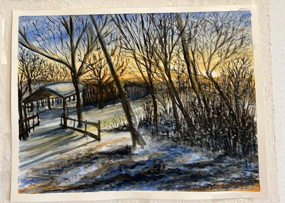 Print (Copy) - Wisconsin Winter Sunset, Watercolor Print approx 8"x10" By Shira R (Local WI artist)