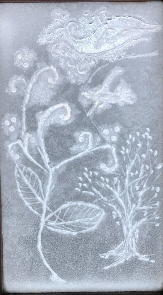 Set of 5 blank note-cards with envelopes with Print (copy) of Frosty Windowpane art carving (photo) by Shira Richardson