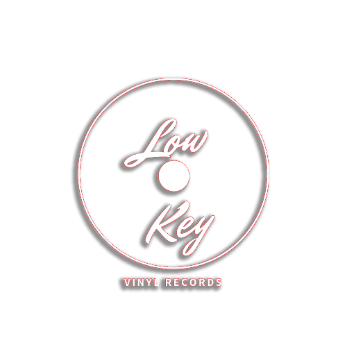 Logo for Low Key Vinyl Records with a record icon and pink neon outline against a black background.