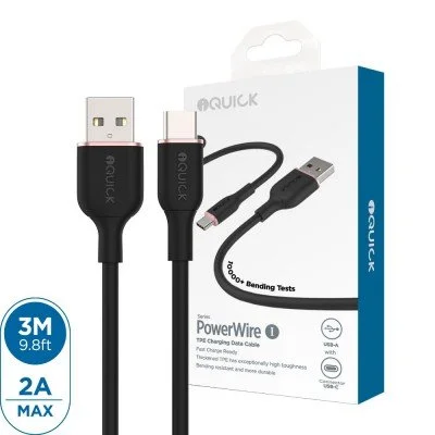 iQuick PowerWire 1 Series TPE Charging Data Cable USB to Type-C 3m (Support Huawei 66W Super Charge)
