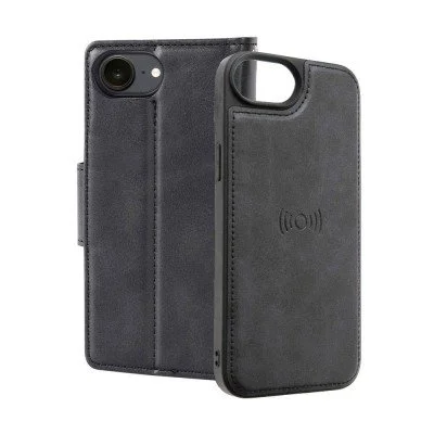 Hanman 2 in 1 Detachable Magnetic Flip Leather Wallet Cover Case for iPhone 16e-Black