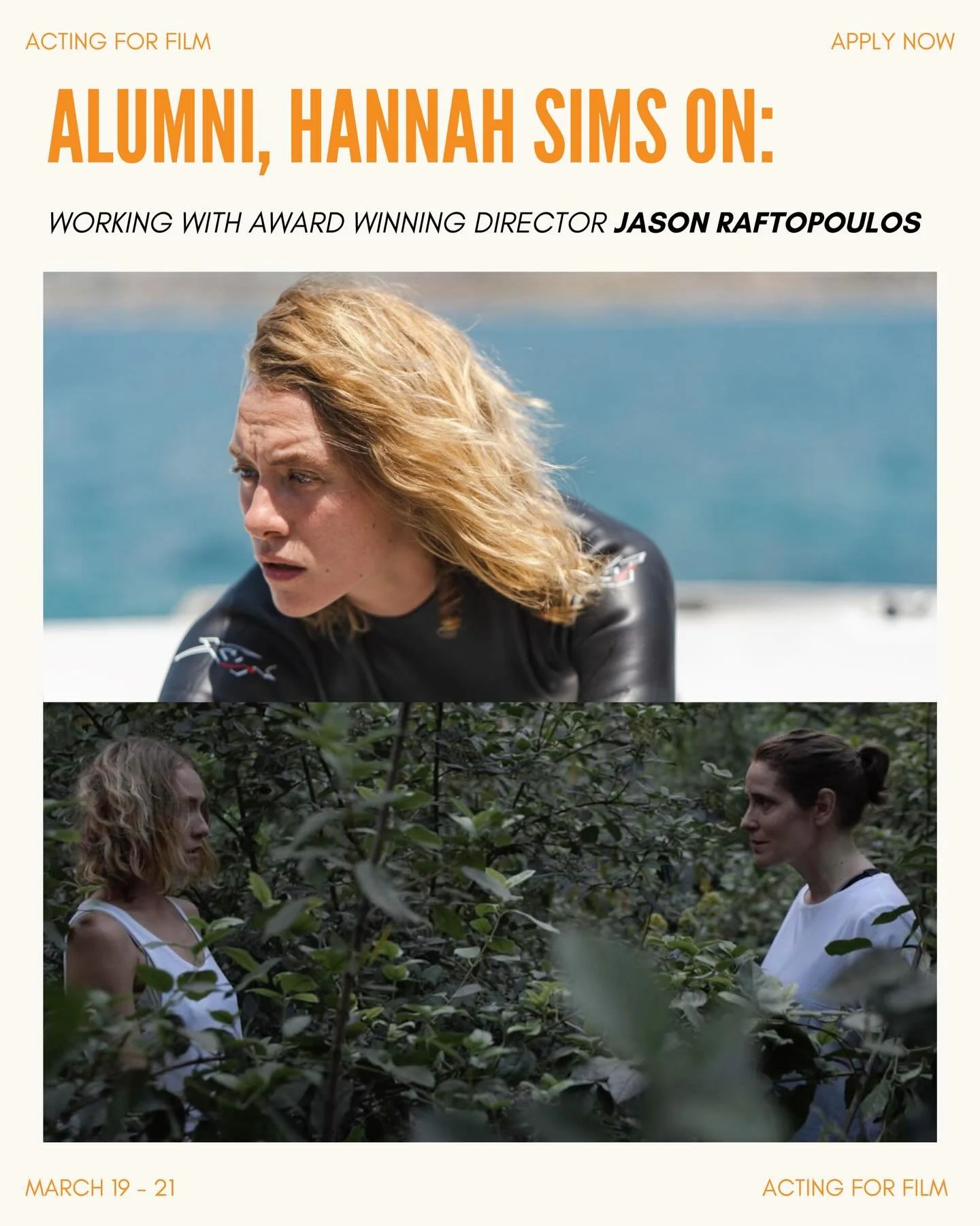 Hone authentic, honest screen acting with Jason Raftopoulos through the lens of an original screenplay. Over the course of 3 days you will explore both the psychological depth and the technical precision demanded by the lens.&nbsp;

Applications clos