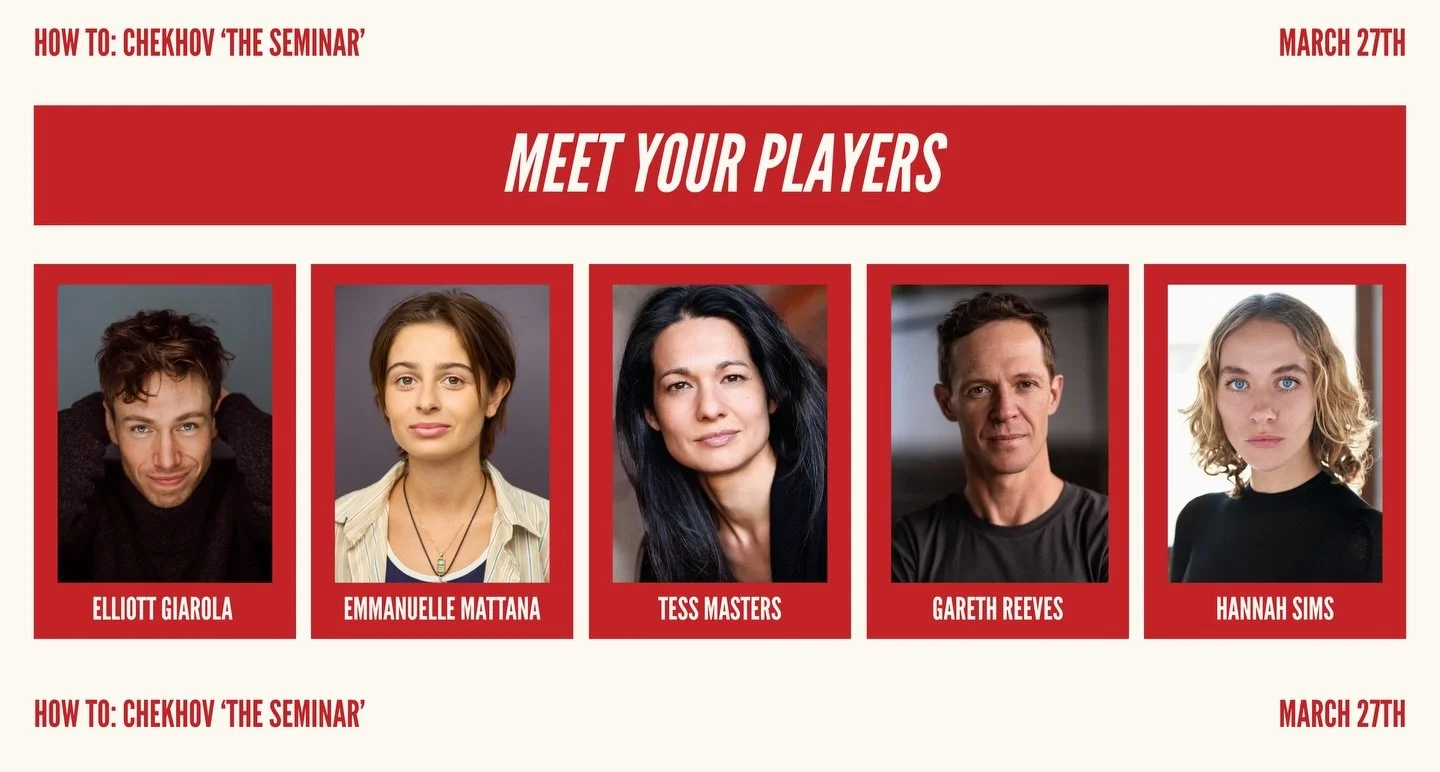 PERFORMANCE ANNOUNCEMENT: Meet the actors who will be bringing Chekhov&rsquo;s work to life in our &lsquo;HOW TO: CHEKHOV&rsquo; Seminar or March 27th. What a line up! 

Link in bio.