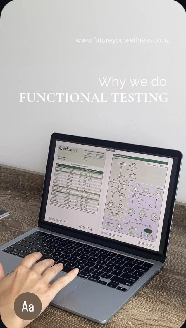 Laptop on a wooden desk displaying a report on functional testing with a hand on the keyboard, against a white wall with the URL and the phrase 'Why we do FUNCTIONAL TESTING'.