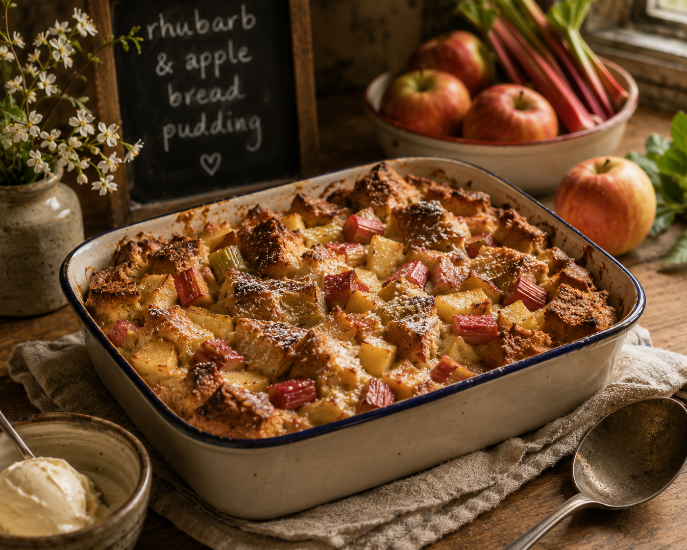 Rhubarb & Apple Bread Pudding