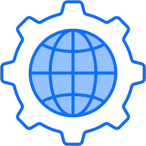 Icon of a gear with a globe inside, representing global settings