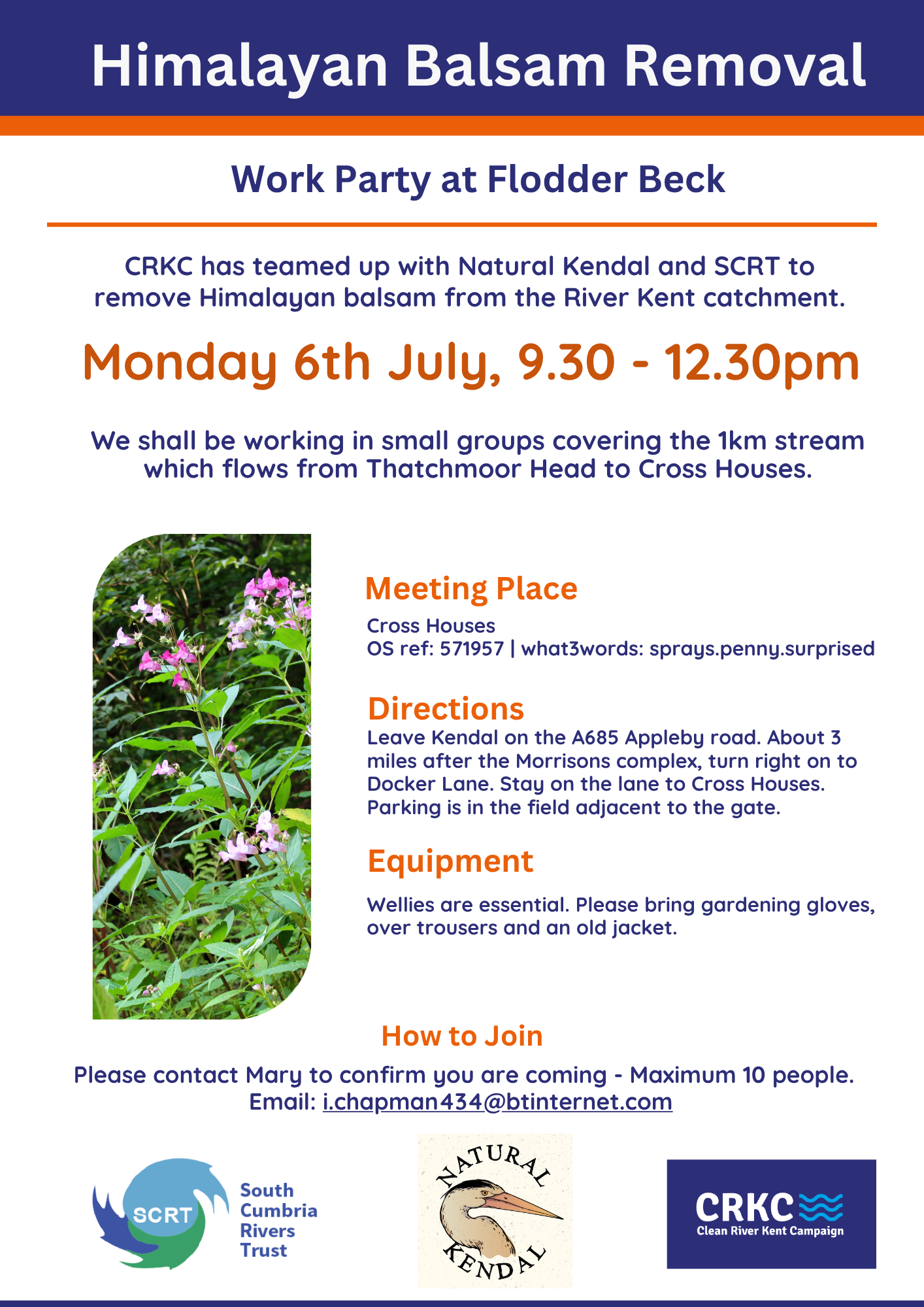 River Kent Catchment - Himalayan Balsam Removal maximum of 10 people.