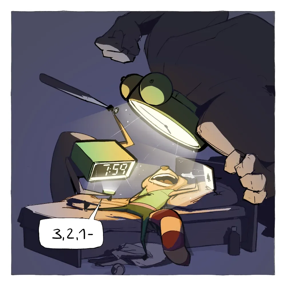 Comic about getting ready to wake up.