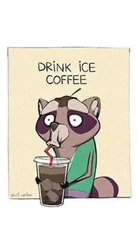 Animation about drinking ice coffee.