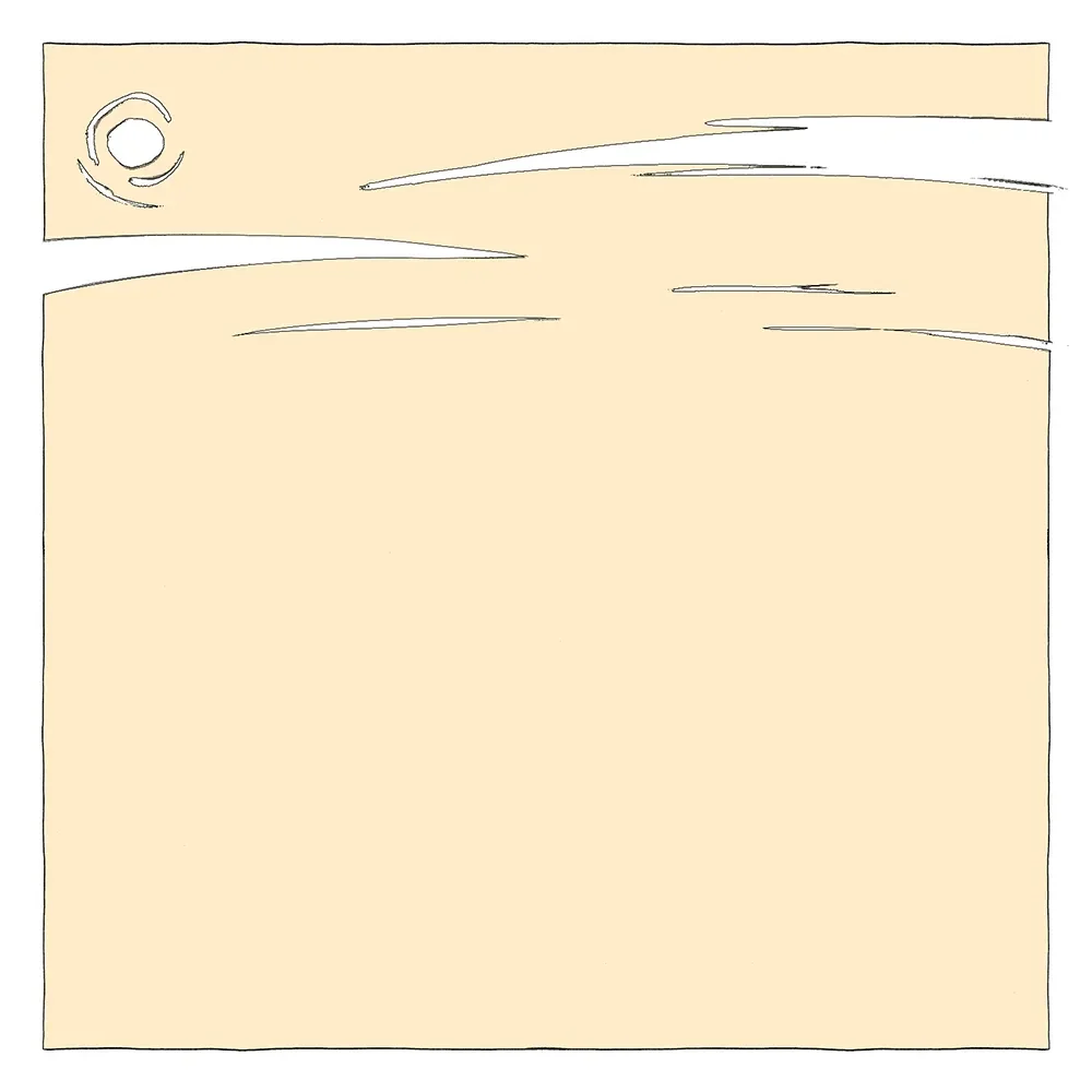 A simple drawing of a beige sticky note with a small spiral in the top left corner and horizontal lines indicating writing space.