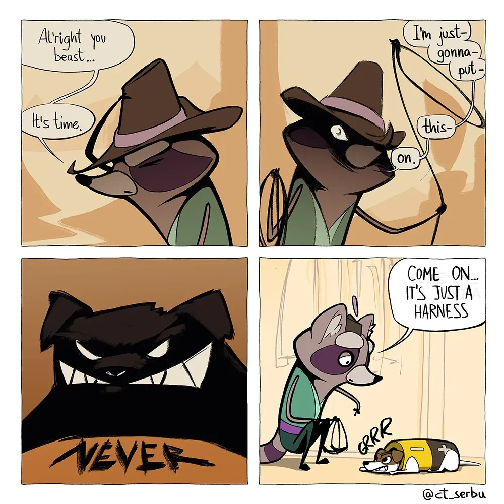 Comic about the struggle of getting a dog to go outside.