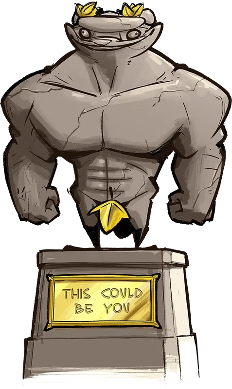 Illustration of a mighty raccoon statue