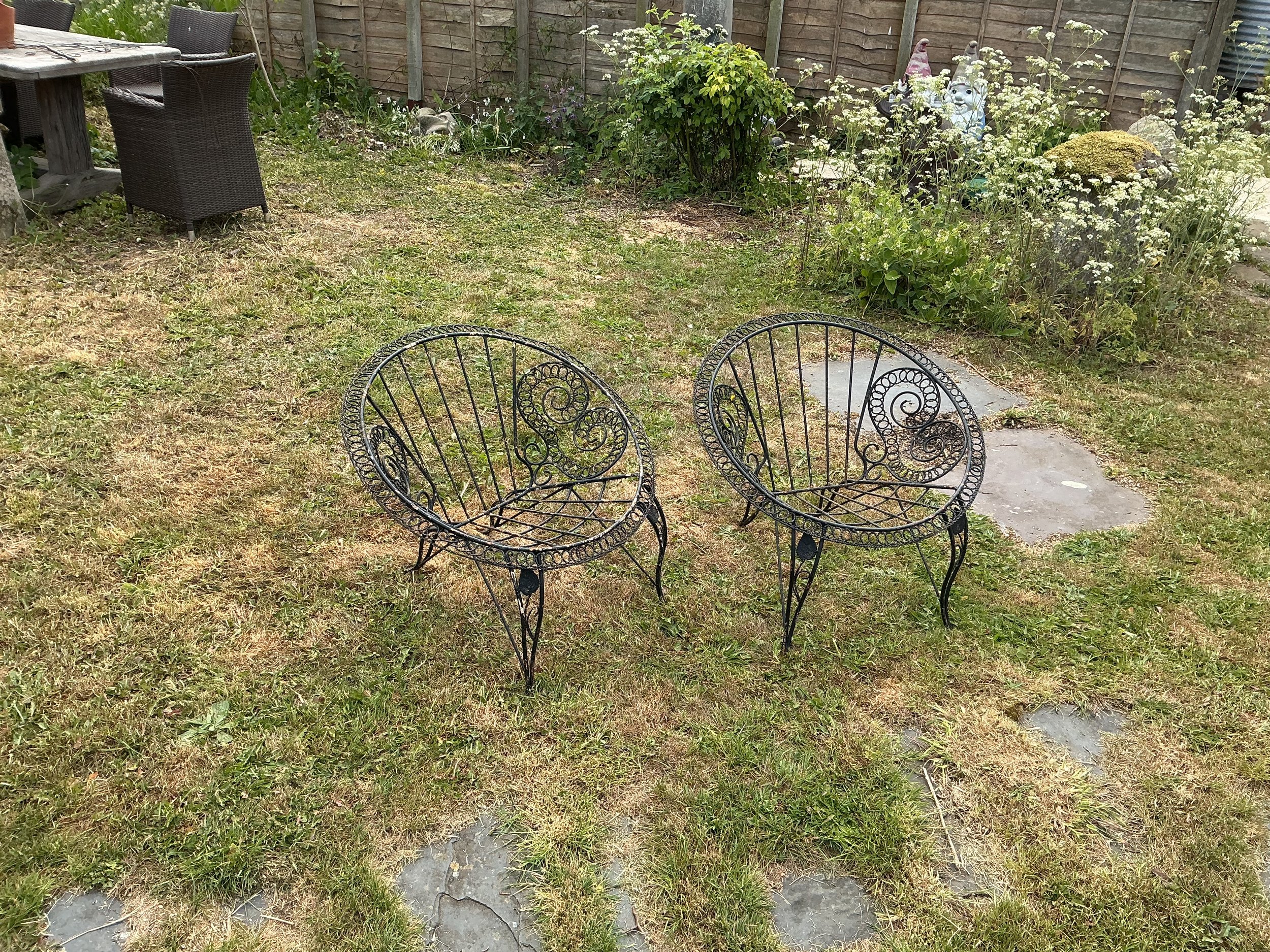 Vintage wire work garden chairs