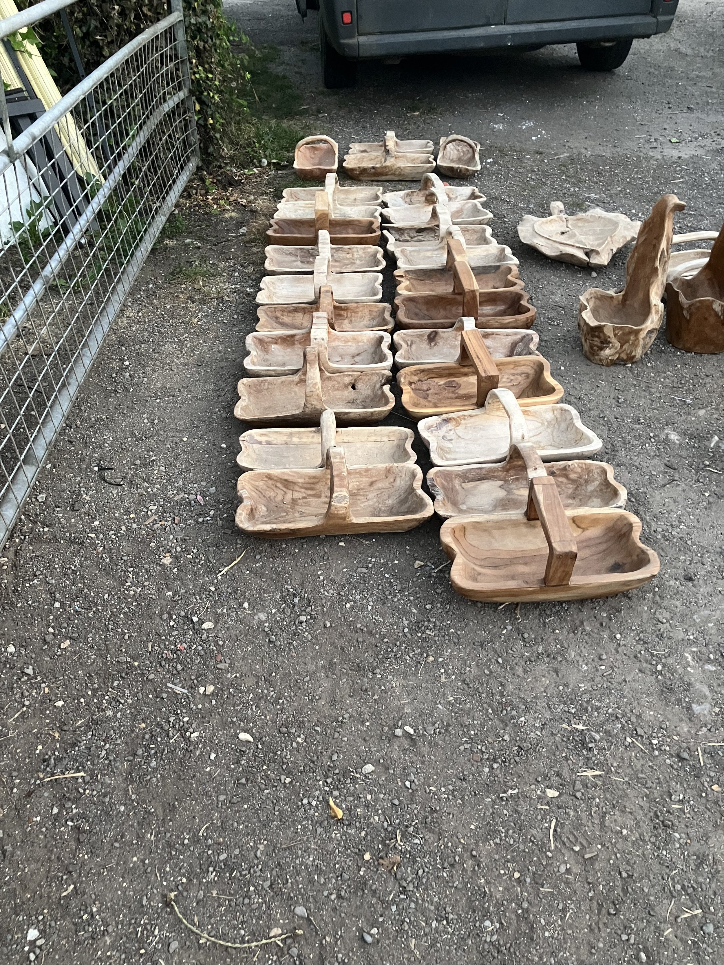 Carved wooden trugs