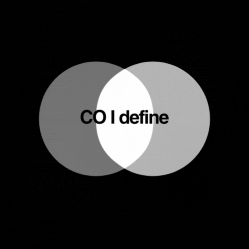 Venn diagram with overlapping circles labeled 'co' and 'I', with the text 'define' in the intersection.