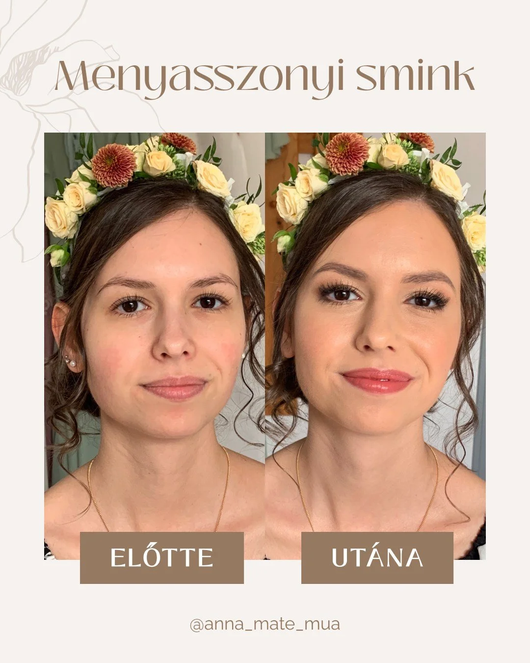 D&oacute;ri menyasszonyi sminkje 🍑🌸 #bridalmakeup #bridalmakeupartist #budapestmakeup #esk&uuml;vőismink #menyasszonyismink #menyasszonyvagyok #toofacedmakeup #faceatelierfoundation #macpeachblossom #nudemakeuplook #makeupbeforeafter #makeupbeforea