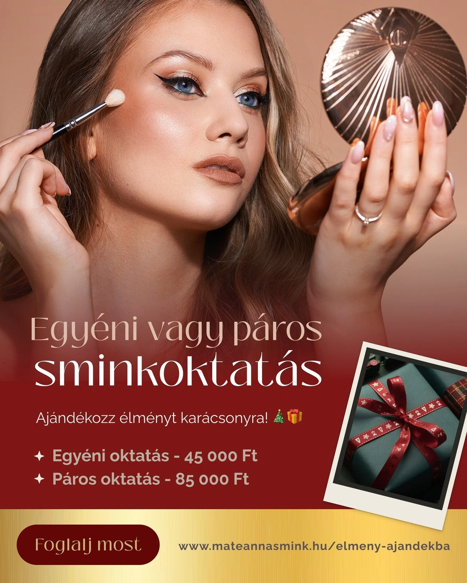 🎁 Sminktanfolyam aj&aacute;nd&eacute;kba &ndash; &bdquo;A legszebb aj&aacute;nd&eacute;k, amit egy nő kaphat&rdquo;

Nem tudod, mit aj&aacute;nd&eacute;kozz, ami nem porosodik a polcon? 🎀

Aj&aacute;nd&eacute;kozz &ouml;nbizalmat, tud&aacute;st &ea