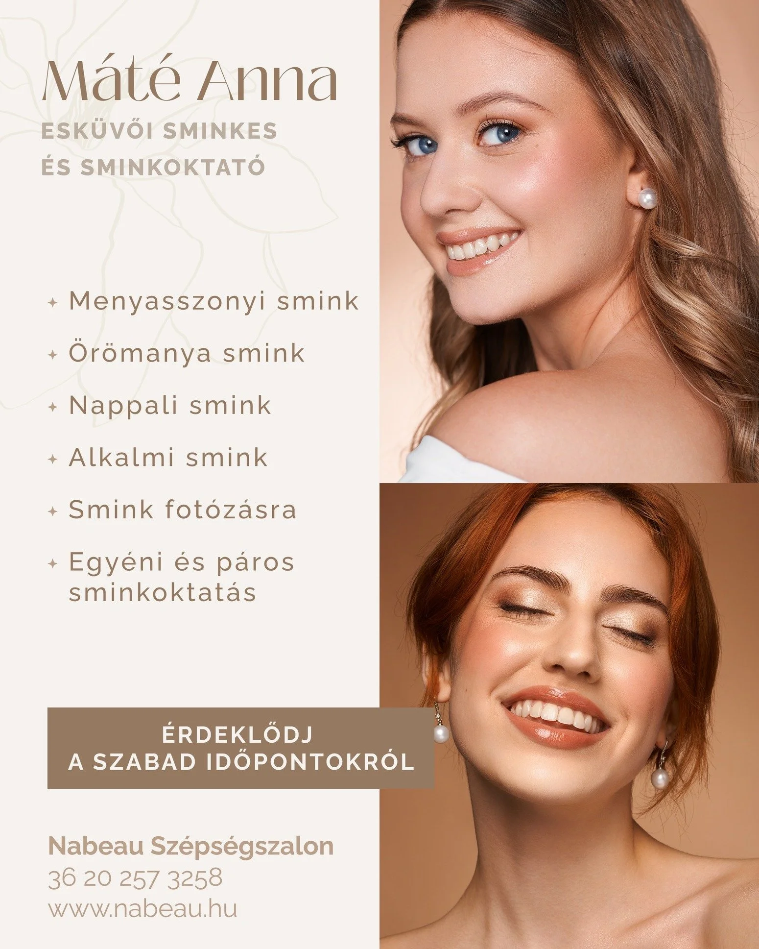Ha 2026-ben h&aacute;zasodsz, &eacute;s m&eacute;g nincs lefoglalt sminkesed, MOST itt az idő, hogy l&eacute;pj!
A ny&aacute;ri h&eacute;tv&eacute;g&eacute;k a leggyorsabban telnek be, &eacute;s m&aacute;r most alig maradt p&aacute;r szabad szombatom