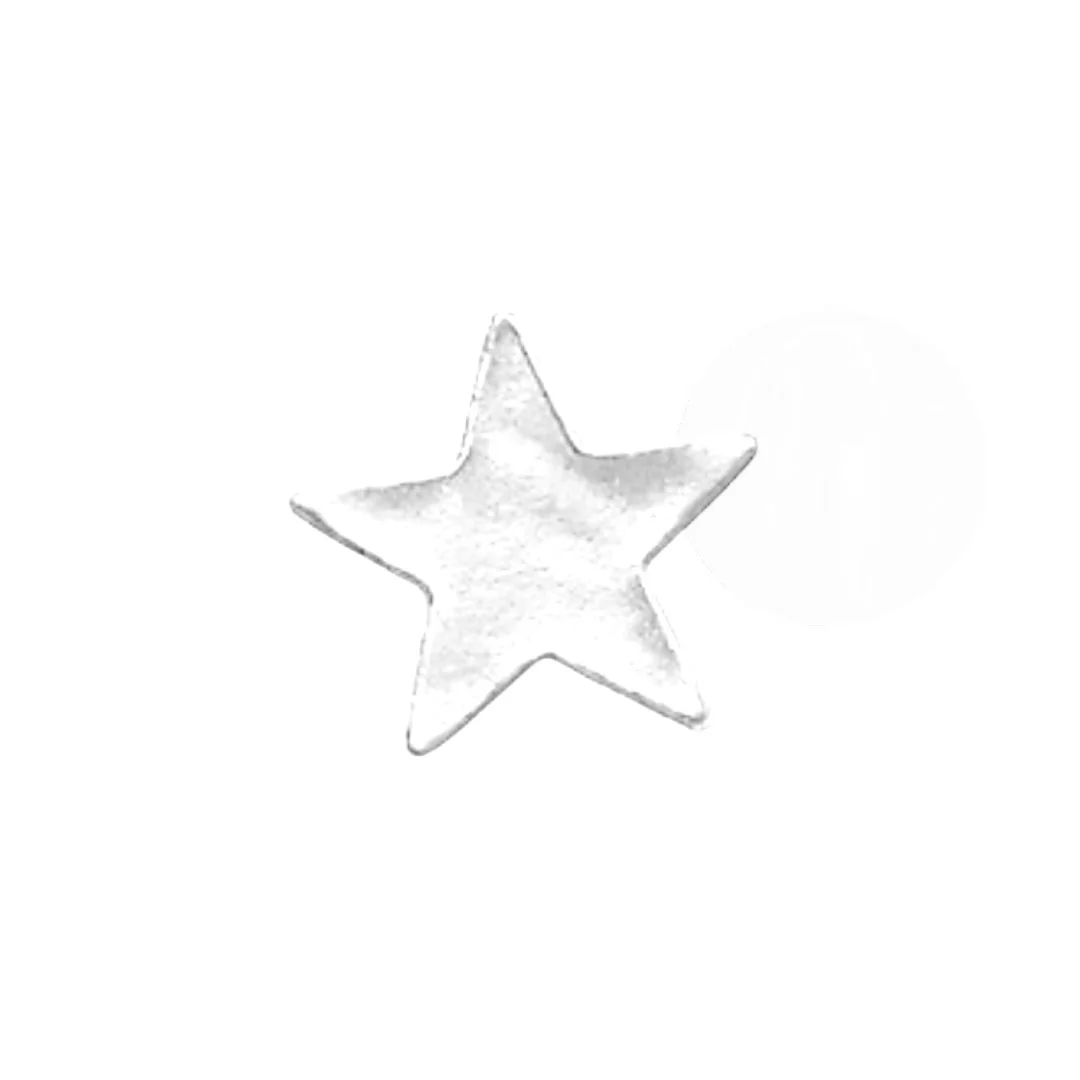Silver star-shaped object on a white background.