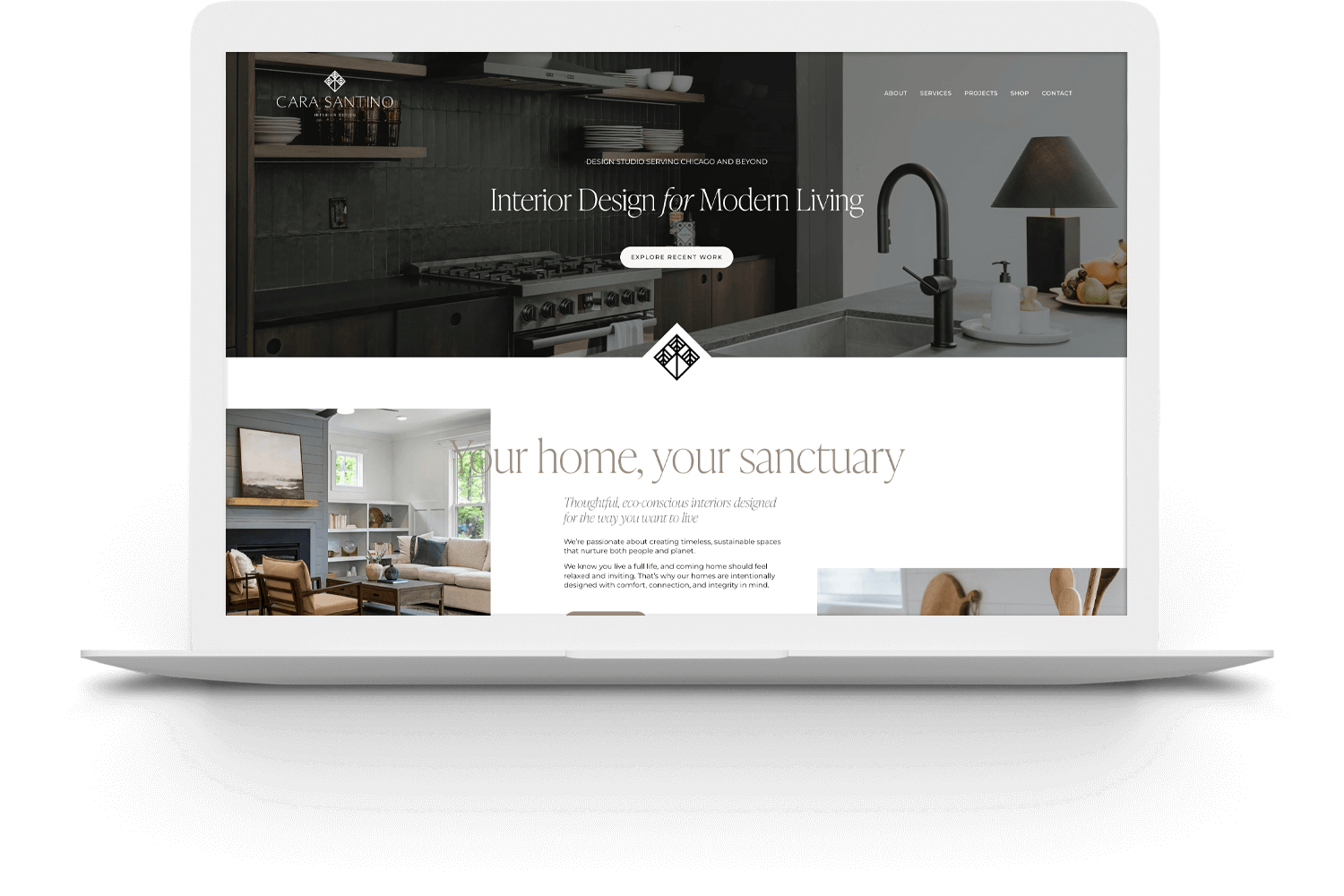 laptop displaying homepage of interior design website