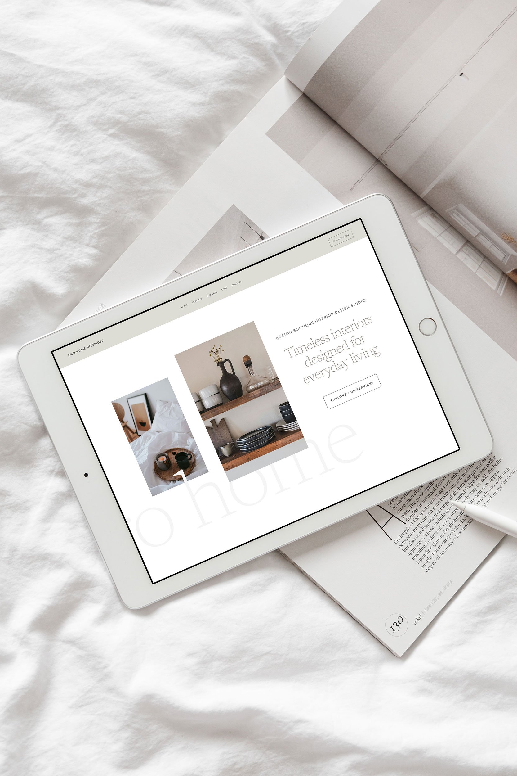 interior design website displayed on ipad