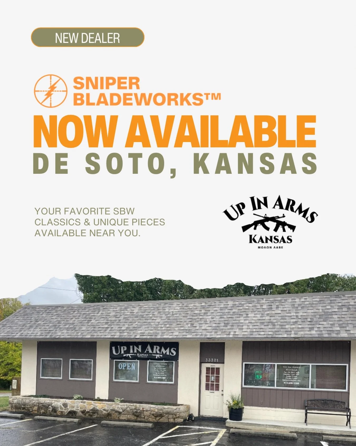 Another spot to find us, Up In Arms in DeSoto, KS. Check them out &amp; keep your eyes peeled for SBW on the shelves.

 33321 Lexington Ave, De Soto, KS 66018
https://www.upinarmskansas.com

#sbw #newdealer #shopsbw #hunting #desotokansas