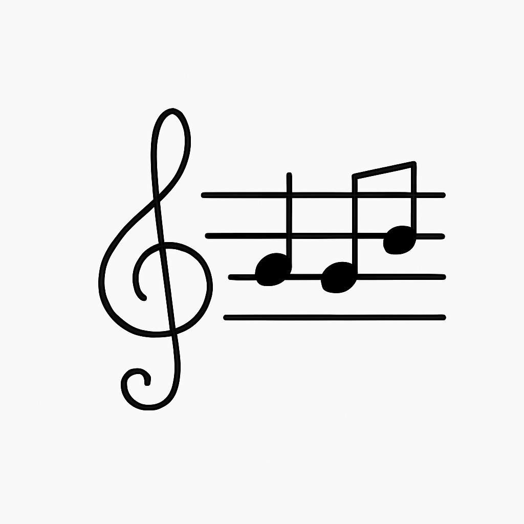A musical staff with notes and a treble clef symbol.