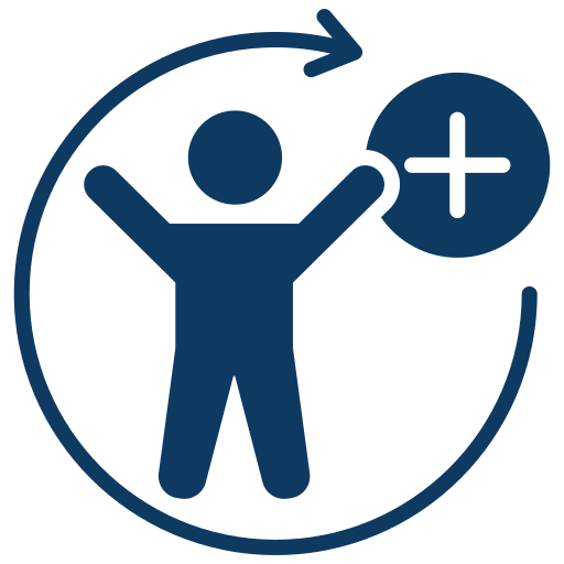 Icon of a person raising one arm inside a circle with an arrow, and a plus sign outside the circle.