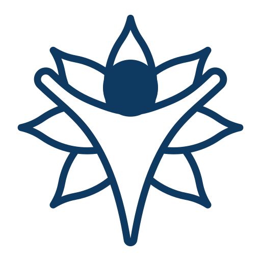 A stylized outline of a hummingbird and a flower with five petals.
