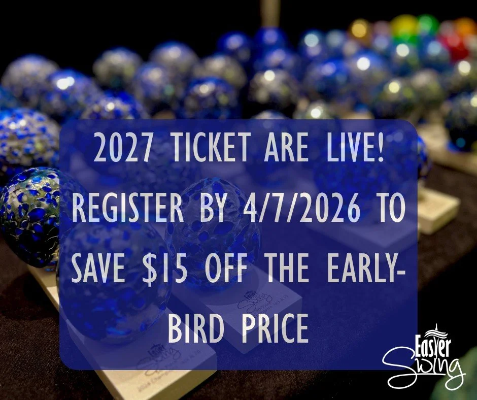Next year's tickets are live! Save money by registering today!

https://danceapp.net/en-us/events/181/register

See our event policies page for terms of purchase. 

https://easterswing.org/event-policies