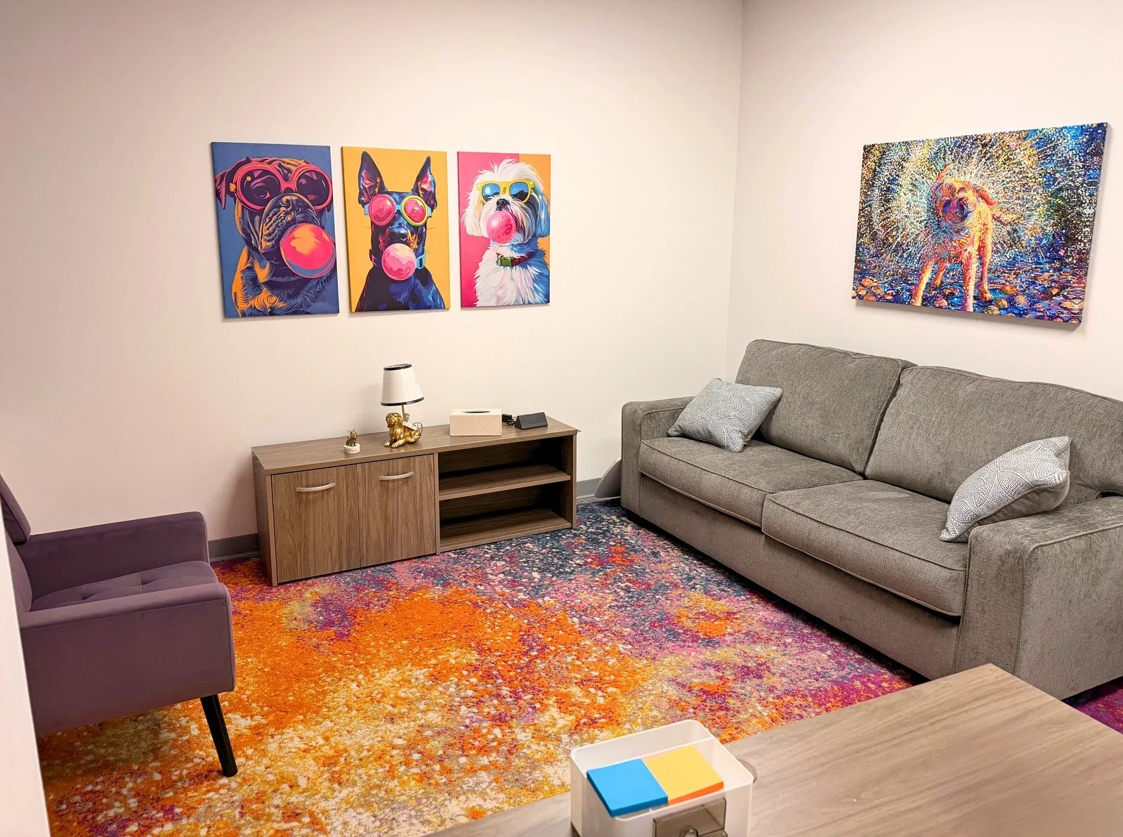 Cheerful, colorful waiting room at Blackbird Health Mount Laurel, NJ clinic.