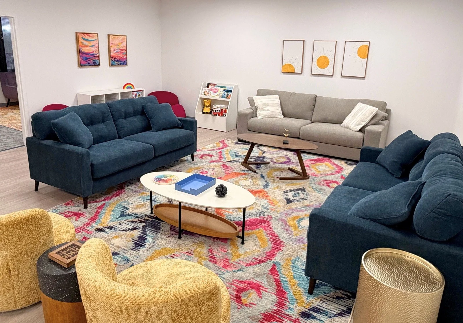 Cheerful, colorful waiting room at Blackbird Health Mount Laurel, NJ clinic.