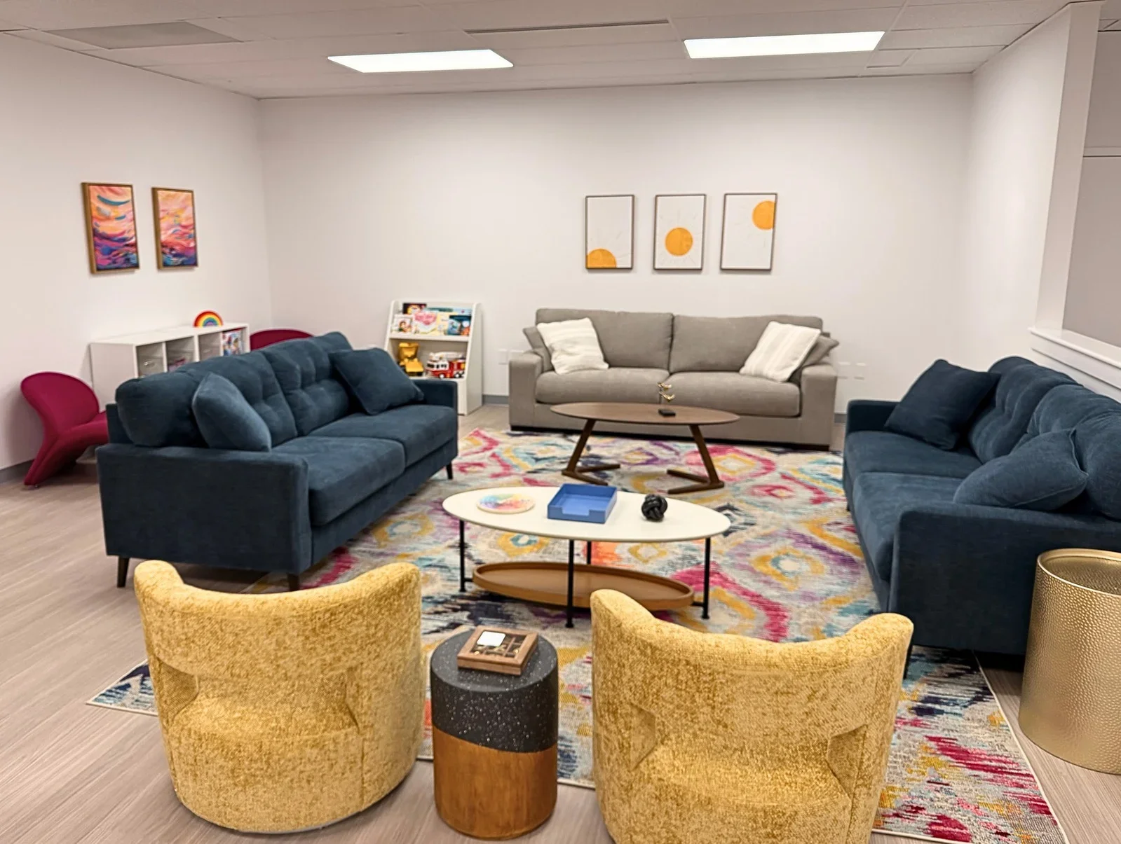 Cheerful, colorful waiting room at Blackbird Health Mount Laurel, NJ clinic.