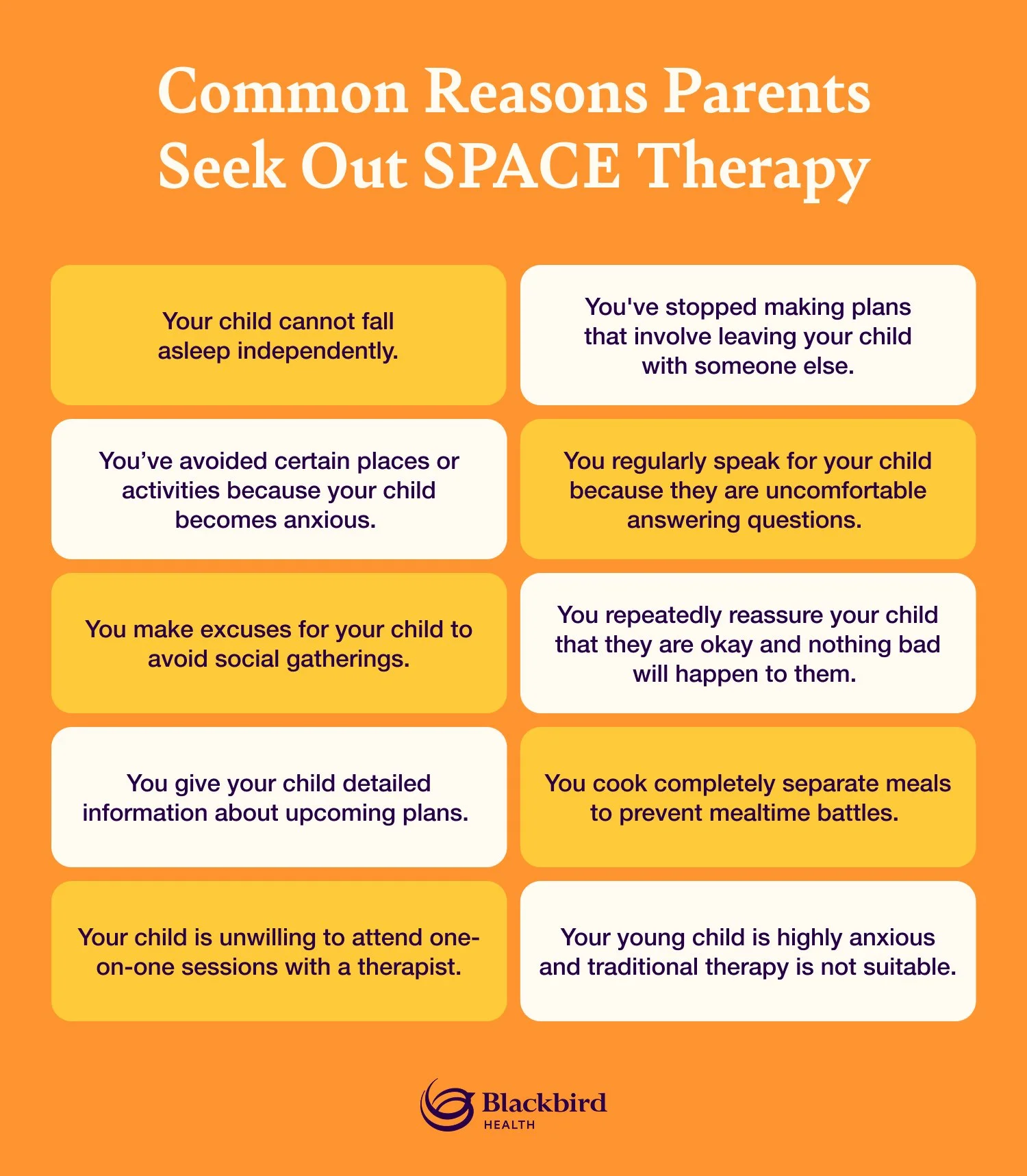 List of common reasons why parents seek out SPACE therapy