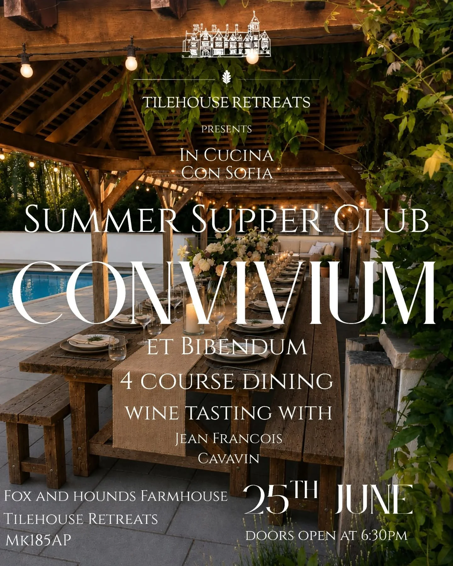 Convivium et Bibendum ✨🍷

Join us at Tilehouse Retreats for a truly special Summer Supper Club celebrating the very best of seasonal produce, beautiful wines, and unforgettable dining in the countryside🌿

Hosted by Chef Sofia Gallo and Tilehouse Re